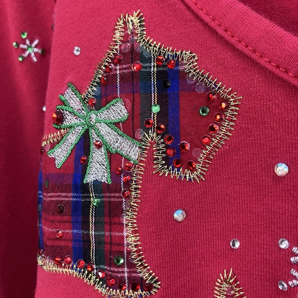 Quaker Factory Scottie Dog Red Holiday Hooded Long Sleeve Top 1X Christmas - Picture 3 of 13